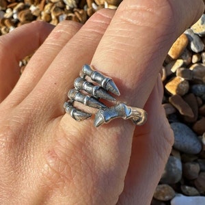 Skeleton Hand Ring Solid 925 STERLING SILVER Skull Gothic Punk Biker Rock Memento More Magic Ring Transformation Symbolism