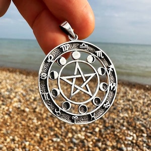 Alchemy Astrological Pendant STERLING SILVER 925 Pentagram Star Energy Balance Zodiac Signs Astrology Sacred Occult Wicca Witchcraft