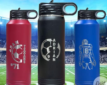 Personalized Sports Team Gift Water Bottle, Personalized Bulk Water Bottle for Football Volleyball, Stainless Steel with Straw Water Bottle