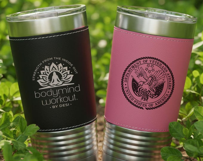 Personalized Leather Tumbler, Custom Engraved Stainless Steel Mug