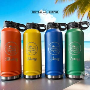 Personalized Family Vacation Water Bottle, Laser Engraved Stainless Steel Travel Cup