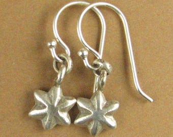 Tiny star shape earrings. Shaped. Solid fine and sterling silver 925. Handmade.