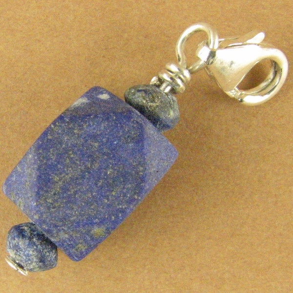 Lapis lazuli clip-on charm / pendant. Unpolished. Sterling silver 925. Handmade.