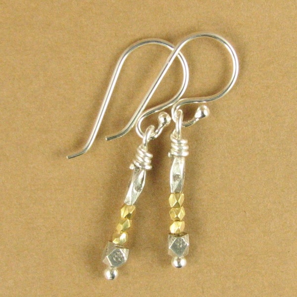 Gold and silver earrings. Real gold. Fine and sterling silver 925. Handmade.