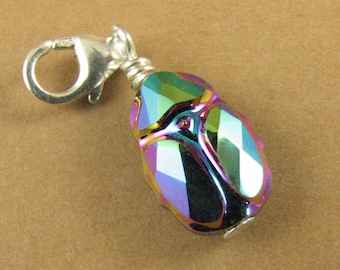 Scarab beetle crystal clip on charm. Sterling silver. Made w/ swarovski elements