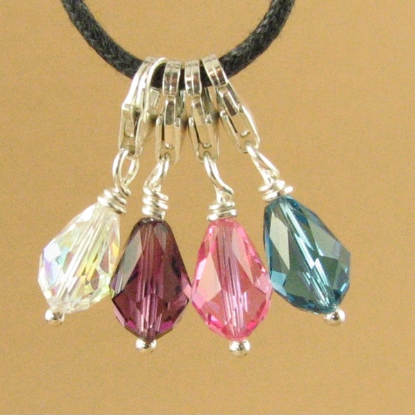 Crystal clip-on charm. Swarovski elements. Silver 925. AB, Pink, Purple, Blue . Pear/ Teardrop.