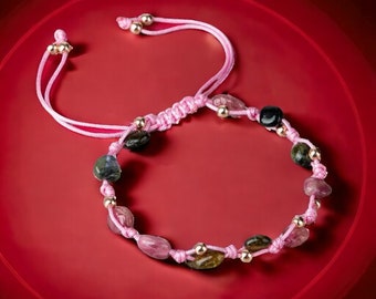 Colored Tourmaline Natural Cut & Natural Stone Macrame Bracelet