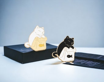 Cute Black White Cats Enamel Pins - Cartoon Animal Alloy Brooches