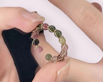 Handmade Crystal Natural Stone Bead Ring - Meditation Jewelry