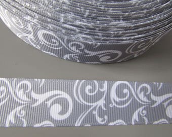 Grey /& White Damask Swirl Grosgrain Ribbon 2.2cm x 1 Metre Sewing//Crafts//Cake