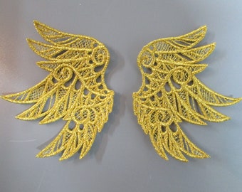 Embroidered Lace Metallic Gold Angel Wings Applique you choose colour