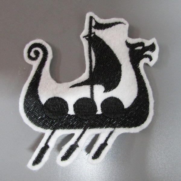Viking Ship Embroidered  Sew on Applique Patch