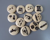 Sewing Motif Wooden buttons x 10 random designs