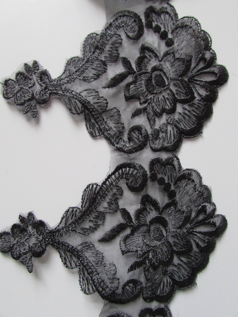 Black embroidered organza lace sold by the metre