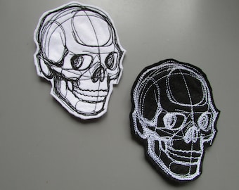 Embroidered Sketchwork Skull Applique Patch