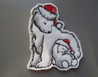 Christmas Polar Bear Embroidered  Sew on Applique Patch