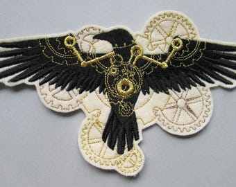 Parche bordado para coser con diseño de cuervo Steampunk