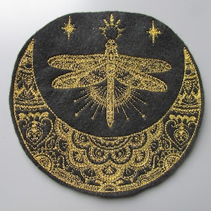 Embroidered Vintage Celestial Moon and Dragonfly Applique Patch