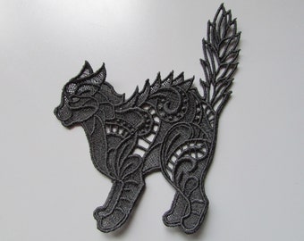 Embroidered Cat Lace Applique
