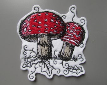 Toadstool Fungi Mushroom Embroidered  Sew on Applique Patch