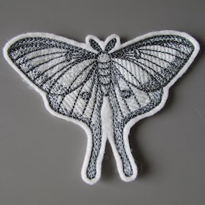 Ghostly Luna Moth Embroidered  Sew on Applique Patch