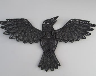 Embroidered Lace Raven Applique Patch