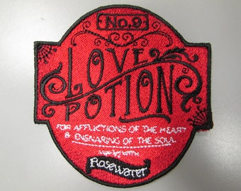 Love Potion Apothecary Label Embroidered Patch Applique Valentine