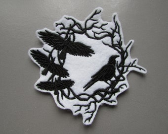Embroidered Ravens Applique Patch