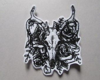 Stag Deer Skull Embroidered  Sew on Applique Patch