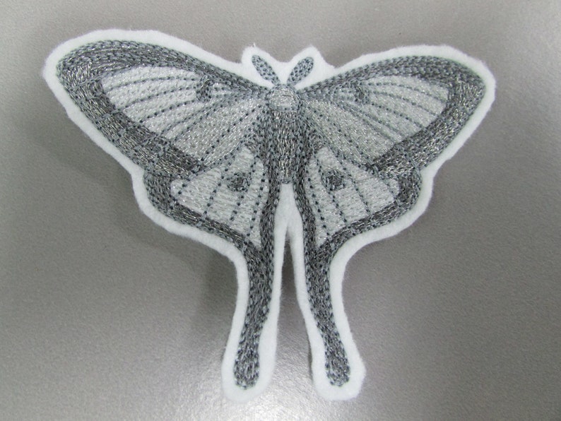 Ghostly Luna Moth Embroidered Sew on Applique Patch