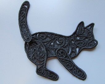 Embroidered Cat Lace Applique with moving parts