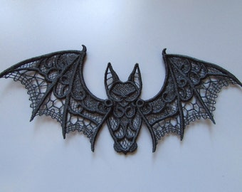 Embroidered Bat Lace Applique with moving parts