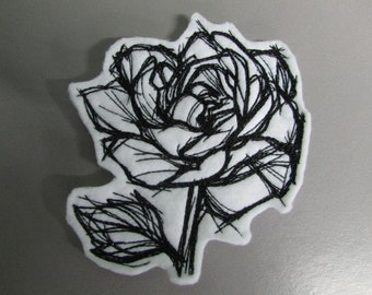 Embroidered Sketchwork Rose Applique Patch