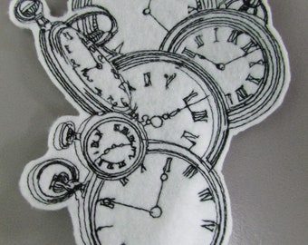 Sketchwork Clocks Steampunk Embroidered  Sew on Applique Patch