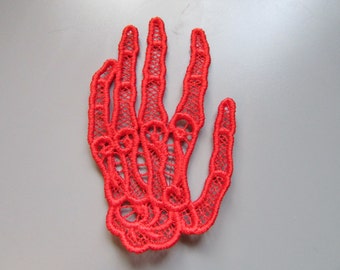 Embroidered Lace Skeleton Hand Applique you choose colour