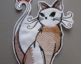 Embroidered Cat and Pumpkin Applique Patch