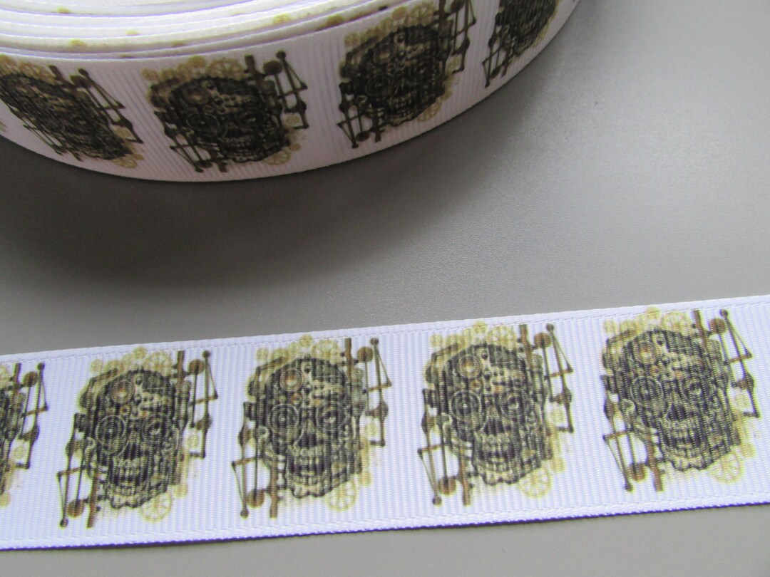Steampunk Ribbon Steampunk Skull 2.5cm Grosgrain Ribbon X 1 Metre - Etsy