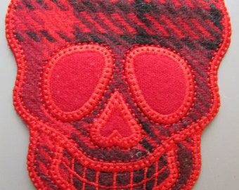 Embroidered Wool Sugar Skull sew on Patch Applique