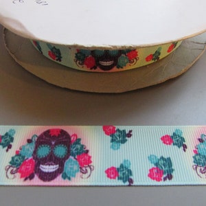 Gothic Sugar Skull Grosgrain Ribbon 2.5cm x 1 Metre