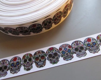 Gothic Sugar Skull Grosgrain Ribbon 2.2cm x 1 Metre