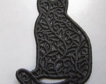 Embroidered Cat Lace Applique