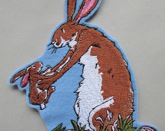 Bunny Rabbit with Baby Embroidered  Sew on Applique Patch