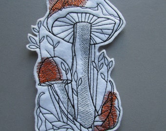Fungi Mushroom Embroidered  Sew on Applique Patch