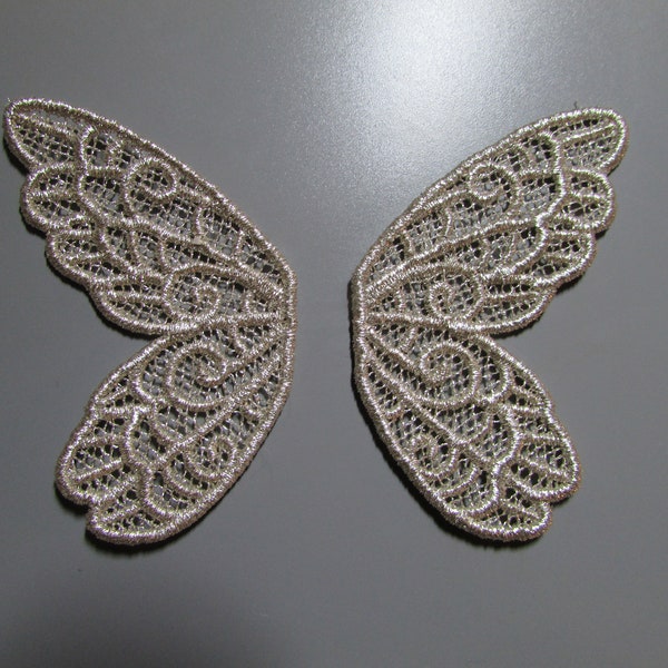 Embroidered Lace Metallic Fairy Wings Applique you choose colour