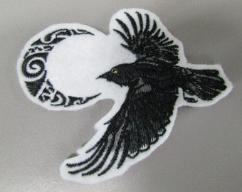 Raven and Moon Embroidered  Sew on Applique Patch