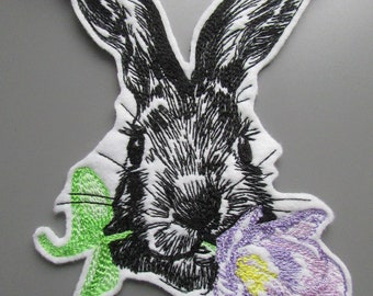Vintage Hare Rabbit Easter Bunny Embroidered  Sew on Applique Patch