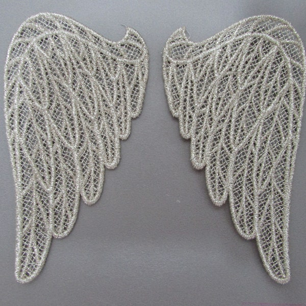 Embroidered Lace Metallic Angel Wings Applique you choose colour