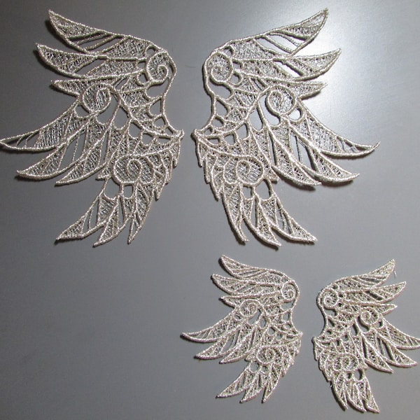 Embroidered Lace Metallic Angel Wings Applique you choose colour