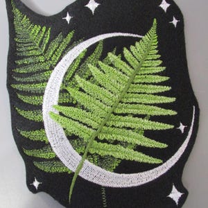 Moon with Ferns Embroidered  Sew on Applique Patch