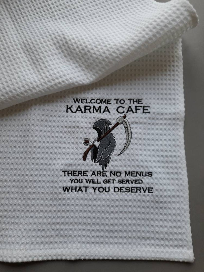 LestatCouture Karma Cafe Tea Towel